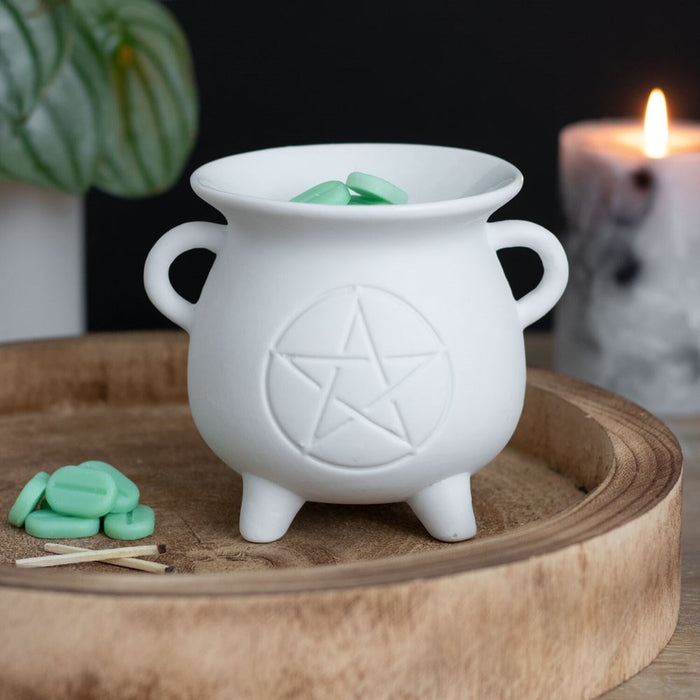 WHITE PENTAGRAM CAULDRON WAX BURNER