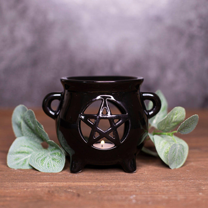 GLOSSY PENTAGRAM CAULDRON WAX BURNER - Witchy Wicks Ltd